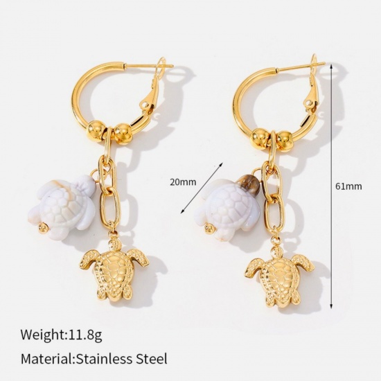 Immagine di Gioielli Oceanici Elegante Orecchini Circolari All'Ingrosso, Tartaruga di Mare Placcato Oro 18K 304 Acciaio Inossidabile, Donne PVD Ecologica Regalo Fornitura di Gioielli, 61mm x 20mm, 1 Paio