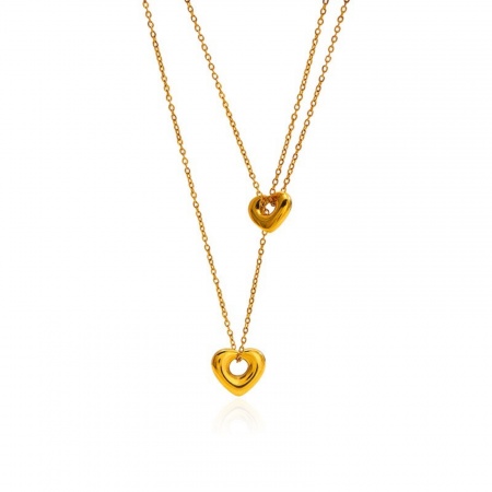 Picture of Wholesale Heart Multilayer Layered Necklace, 18K Gold Plated 304 Stainless Steel Women's Eco-friendly PVD Valentine's Day Stylish Gift Jewelry For Retailer, 43.5cm(17.1") + 5.5cm(2.2") long, 1 Piece