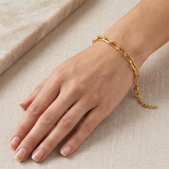 Picture of Wholesale 304 Stainless Steel Paperclip Link Chain Bracelets, 18K Real Gold Plated Eco-friendly PVD Waterproof Anti-Tarnish Hypoallergenic, Women's Simple Stylish Gift Jewelry Supply, 17cm(6.7") + 5cm(2") long, Chain Size: 4mm, 1 Piece