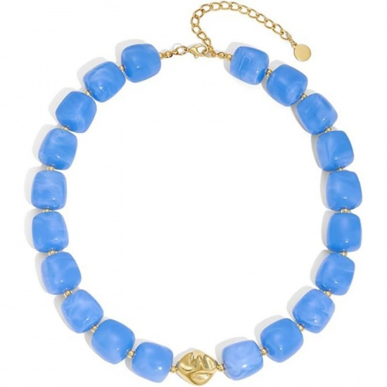 Immagine di Blu Chiaro Collana di Perline All'Ingrosso, Placcato Oro 18K Acciaio Inossidabile & Resina, Donne Etnico Boemia Regalo Gioielli Per Rivenditore, 40cm + 5cm Lunghezza, 1 Pz