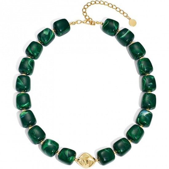 Immagine di Verde Collana di Perline All'Ingrosso, Placcato Oro 18K Acciaio Inossidabile & Resina, Donne Etnico Boemia Regalo Gioielli Per Rivenditore, 40cm + 5cm Lunghezza, 1 Pz