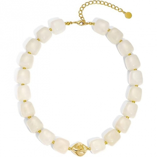 Immagine di Bianco Collana di Perline All'Ingrosso, Placcato Oro 18K Acciaio Inossidabile & Resina, Donne Etnico Boemia Regalo Gioielli Per Rivenditore, 40cm + 5cm Lunghezza, 1 Pz