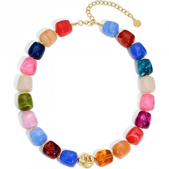 Immagine di Multicolore Collana di Perline All'Ingrosso, Placcato Oro 18K Acciaio Inossidabile & Resina, Donne Etnico Boemia Regalo Gioielli Per Rivenditore, 40cm + 5cm Lunghezza, 1 Pz