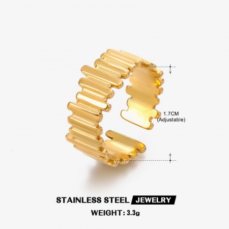 Immagine di Donne Regalo Aperto Regolabile Anello All'Ingrosso, Placcato Oro 18K 304 Acciaio Inossidabile, PVD Ecologica Squisito Elegante Fornitura di Gioielli, 17mm (taglia di US: 6.5), 1 Pz