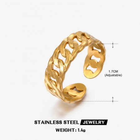 Immagine di Donne Regalo Aperto Regolabile Anello All'Ingrosso, Placcato Oro 18K 304 Acciaio Inossidabile, PVD Ecologica Squisito Elegante Fornitura di Gioielli, 17mm (taglia di US: 6.5), 1 Pz