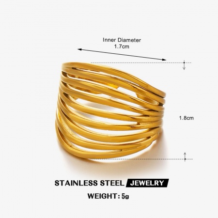 Immagine di Donne Regalo Aperto Regolabile Anello All'Ingrosso, Placcato Oro 18K 304 Acciaio Inossidabile, PVD Ecologica Squisito Elegante Fornitura di Gioielli, 17mm (taglia di US: 6.5), 1 Pz