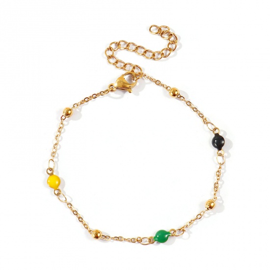 Picture of Wholesale Multicolor Double-sided Enamel 304 Stainless Steel Link Cable Chain Station Necklace, 18K Real Gold Plated Eco-friendly PVD Waterproof Anti-Tarnish Hypoallergenic, Women's Exquisite Stylish Gift Jewelry Supply, 17cm(6.7") + 5cm(2") long, 1 Piece
