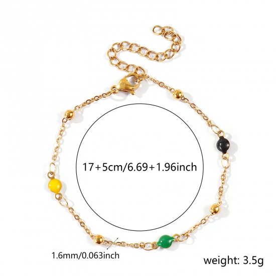 Picture of Wholesale Multicolor Double-sided Enamel 304 Stainless Steel Link Cable Chain Station Necklace, 18K Real Gold Plated Eco-friendly PVD Waterproof Anti-Tarnish Hypoallergenic, Women's Exquisite Stylish Gift Jewelry Supply, 17cm(6.7") + 5cm(2") long, 1 Piece