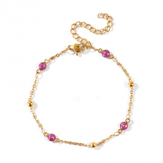 Picture of Wholesale Purple Double-sided Enamel 304 Stainless Steel Link Cable Chain Station Necklace, 18K Real Gold Plated Eco-friendly PVD Waterproof Anti-Tarnish Hypoallergenic, Women's Exquisite Stylish Gift Jewelry Supply, 17cm(6.7") + 5cm(2") long, 1 Piece