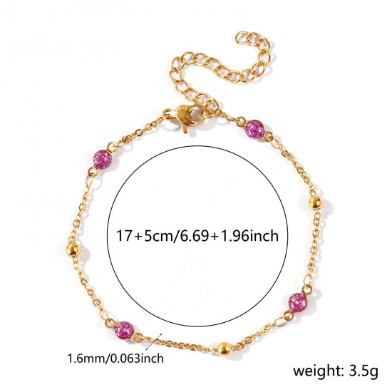 Picture of Wholesale Purple Double-sided Enamel 304 Stainless Steel Link Cable Chain Station Necklace, 18K Real Gold Plated Eco-friendly PVD Waterproof Anti-Tarnish Hypoallergenic, Women's Exquisite Stylish Gift Jewelry Supply, 17cm(6.7") + 5cm(2") long, 1 Piece