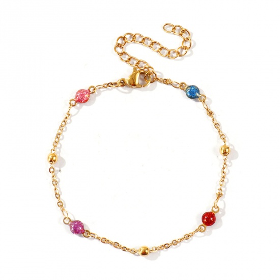 Picture of Wholesale Multicolor Double-sided Enamel 304 Stainless Steel Link Cable Chain Station Necklace, 18K Real Gold Plated Eco-friendly PVD Waterproof Anti-Tarnish Hypoallergenic, Women's Exquisite Stylish Gift Jewelry Supply, 17cm(6.7") + 5cm(2") long, 1 Piece