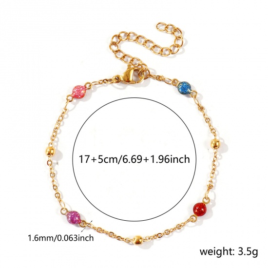 Picture of Wholesale Multicolor Double-sided Enamel 304 Stainless Steel Link Cable Chain Station Necklace, 18K Real Gold Plated Eco-friendly PVD Waterproof Anti-Tarnish Hypoallergenic, Women's Exquisite Stylish Gift Jewelry Supply, 17cm(6.7") + 5cm(2") long, 1 Piece