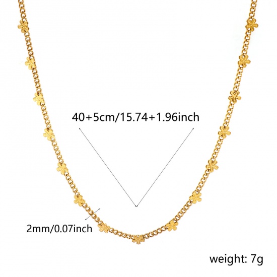 Immagine di Fiore Collana All'Ingrosso, Catena a Maglia Fatta a Mano 18K Vero Oro Placcato 304 Acciaio Inossidabile, Donne PVD Ecologica Impermeabile Anti-Ossidante Ipoallergenico Squisito Elegante Regalo Gioielli Per Rivenditore, 40cm + 5cm Lunghezza, 1 Pz