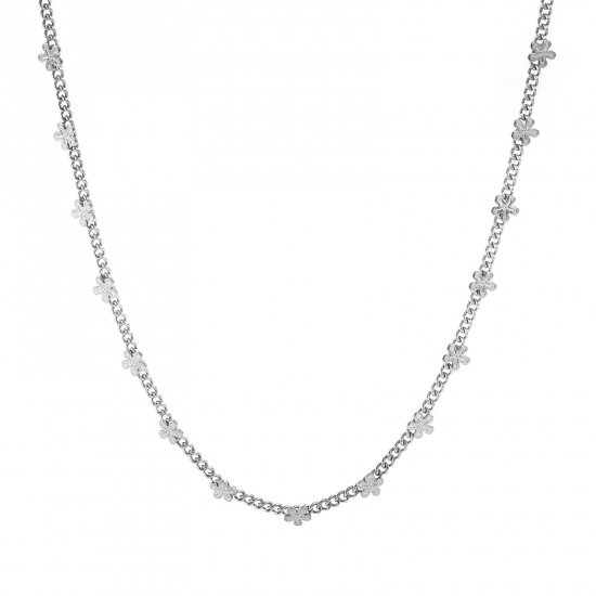 Immagine di Fiore Collana All'Ingrosso, Catena a Maglia Fatta a Mano Tono Argento 304 Acciaio Inossidabile, Donne Ecologico Squisito Elegante Regalo Gioielli Per Rivenditore, 40cm + 5cm Lunghezza, 1 Pz