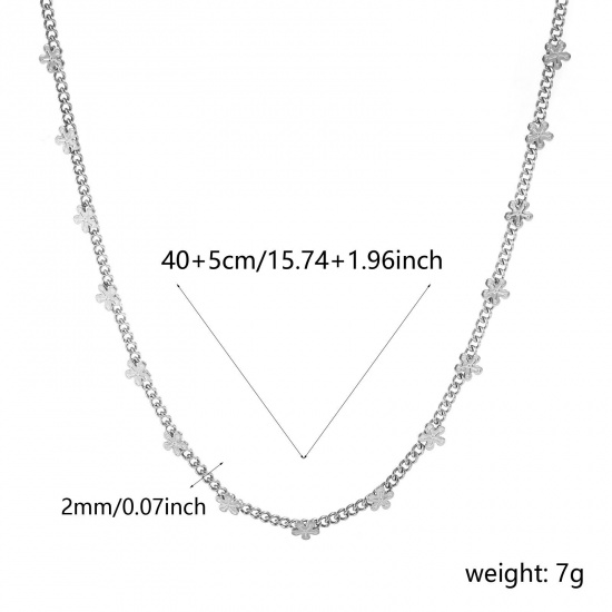 Immagine di Fiore Collana All'Ingrosso, Catena a Maglia Fatta a Mano Tono Argento 304 Acciaio Inossidabile, Donne Ecologico Squisito Elegante Regalo Gioielli Per Rivenditore, 40cm + 5cm Lunghezza, 1 Pz