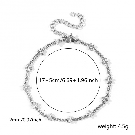 Immagine di Fiore Braccialetti All'Ingrosso, Catena a Maglia Fatta a Mano Tono Argento 304 Acciaio Inossidabile, Donne Ecologico Squisito Elegante Regalo Gioielli Per Rivenditore, 17cm + 5cm Lunghezza, 1 Pz