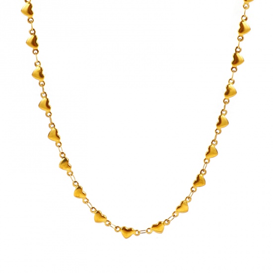 Picture of Wholesale Heart Handmade Link Chain Necklace, 18K Real Gold Plated 304 Stainless Steel, Women's Eco-friendly PVD Waterproof Anti-Tarnish Hypoallergenic Valentine's Day Stylish Gift Jewelry For Retailer, 40cm(15.7") + 5cm(2") long, Chain Size: 5mm, 1 Piece