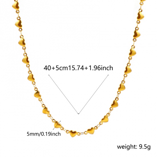 Picture of Wholesale Heart Handmade Link Chain Necklace, 18K Real Gold Plated 304 Stainless Steel, Women's Eco-friendly PVD Waterproof Anti-Tarnish Hypoallergenic Valentine's Day Stylish Gift Jewelry For Retailer, 40cm(15.7") + 5cm(2") long, Chain Size: 5mm, 1 Piece