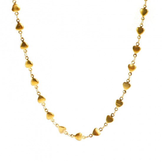 Picture of Wholesale Heart Handmade Link Chain Necklace, 18K Real Gold Plated 304 Stainless Steel, Women's Eco-friendly PVD Waterproof Anti-Tarnish Hypoallergenic Valentine's Day Stylish Gift Jewelry For Retailer, 40cm(15.7") + 5cm(2") long, Chain Size: 5mm, 1 Piece