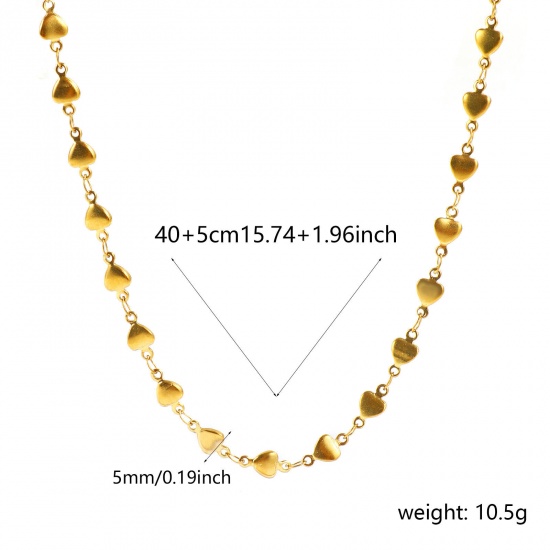 Picture of Wholesale Heart Handmade Link Chain Necklace, 18K Real Gold Plated 304 Stainless Steel, Women's Eco-friendly PVD Waterproof Anti-Tarnish Hypoallergenic Valentine's Day Stylish Gift Jewelry For Retailer, 40cm(15.7") + 5cm(2") long, Chain Size: 5mm, 1 Piece