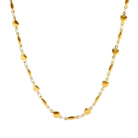 Picture of Wholesale Heart Handmade Link Chain Necklace, 18K Real Gold Plated 304 Stainless Steel, Women's Eco-friendly PVD Waterproof Anti-Tarnish Hypoallergenic Valentine's Day Stylish Gift Jewelry For Retailer, 40cm(15.7") + 5cm(2") long, Chain Size: 5mm, 1 Piece