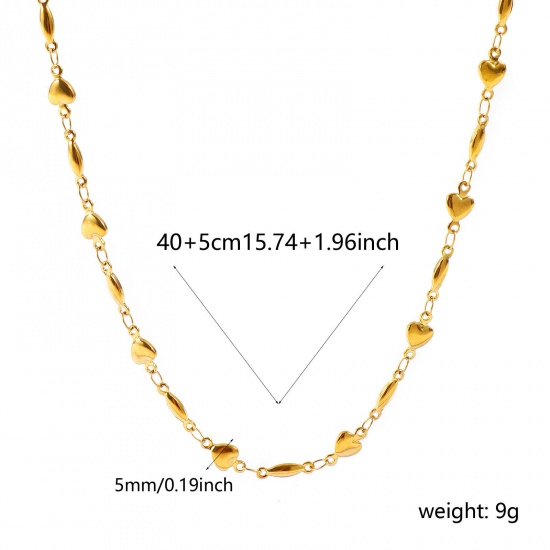 Picture of Wholesale Heart Handmade Link Chain Necklace, 18K Real Gold Plated 304 Stainless Steel, Women's Eco-friendly PVD Waterproof Anti-Tarnish Hypoallergenic Valentine's Day Stylish Gift Jewelry For Retailer, 40cm(15.7") + 5cm(2") long, Chain Size: 5mm, 1 Piece