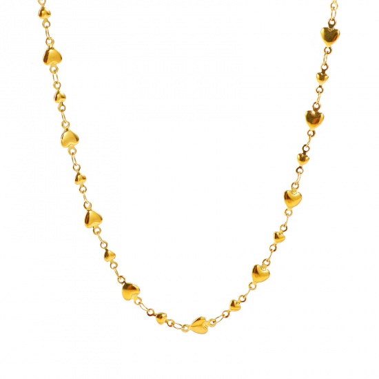 Picture of Wholesale Heart Handmade Link Chain Necklace, 18K Real Gold Plated 304 Stainless Steel, Women's Eco-friendly PVD Waterproof Anti-Tarnish Hypoallergenic Valentine's Day Stylish Gift Jewelry For Retailer, 40cm(15.7") + 5cm(2") long, Chain Size: 5mm, 1 Piece