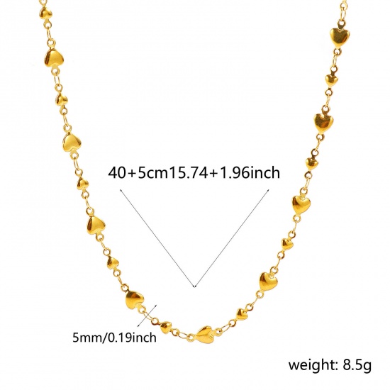 Picture of Wholesale Heart Handmade Link Chain Necklace, 18K Real Gold Plated 304 Stainless Steel, Women's Eco-friendly PVD Waterproof Anti-Tarnish Hypoallergenic Valentine's Day Stylish Gift Jewelry For Retailer, 40cm(15.7") + 5cm(2") long, Chain Size: 5mm, 1 Piece