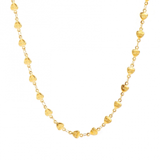 Picture of Wholesale Heart Handmade Link Chain Necklace, 18K Real Gold Plated 304 Stainless Steel, Women's Eco-friendly PVD Waterproof Anti-Tarnish Hypoallergenic Valentine's Day Stylish Gift Jewelry For Retailer, 40cm(15.7") + 5cm(2") long, Chain Size: 5mm, 1 Piece