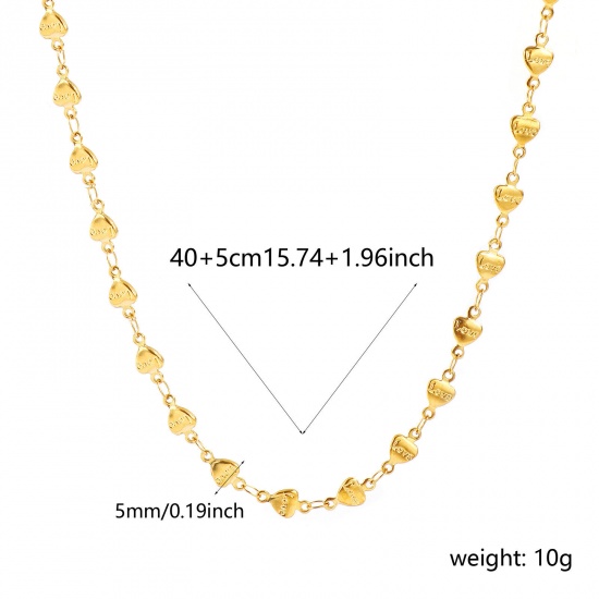 Picture of Wholesale Heart Handmade Link Chain Necklace, 18K Real Gold Plated 304 Stainless Steel, Women's Eco-friendly PVD Waterproof Anti-Tarnish Hypoallergenic Valentine's Day Stylish Gift Jewelry For Retailer, 40cm(15.7") + 5cm(2") long, Chain Size: 5mm, 1 Piece