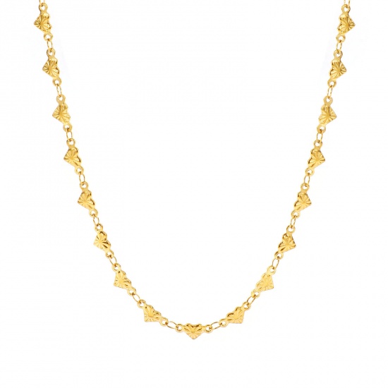 Picture of Wholesale Heart Handmade Link Chain Necklace, 18K Real Gold Plated 304 Stainless Steel, Women's Eco-friendly PVD Waterproof Anti-Tarnish Hypoallergenic Valentine's Day Stylish Gift Jewelry For Retailer, 40cm(15.7") + 5cm(2") long, Chain Size: 5mm, 1 Piece