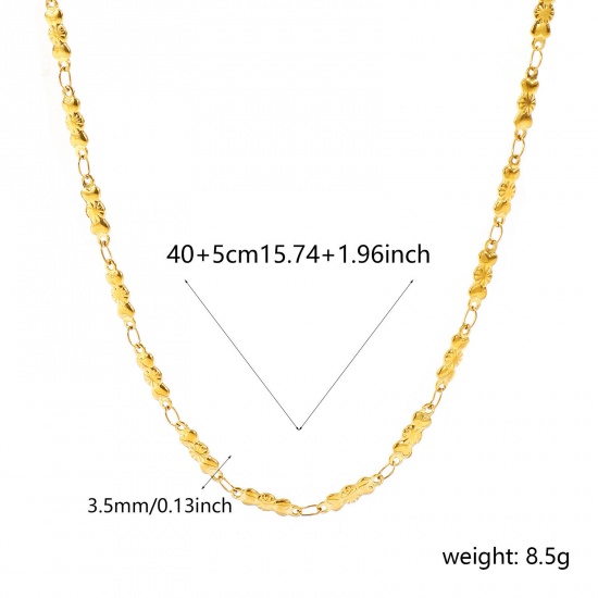 Picture of Wholesale Heart Handmade Link Chain Necklace, 18K Real Gold Plated 304 Stainless Steel, Women's Eco-friendly PVD Waterproof Anti-Tarnish Hypoallergenic Valentine's Day Stylish Gift Jewelry For Retailer, 40cm(15.7") + 5cm(2") long, Chain Size: 3.5mm, 1 Piece