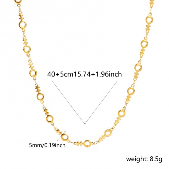 Picture of Wholesale Symbol Sign Handmade Link Chain Necklace, 18K Real Gold Plated 304 Stainless Steel, Women's Eco-friendly PVD Waterproof Anti-Tarnish Hypoallergenic Exquisite Stylish Gift Jewelry For Retailer, 40cm(15.7") + 5cm(2") long, Chain Size: 5mm, 1 Piece
