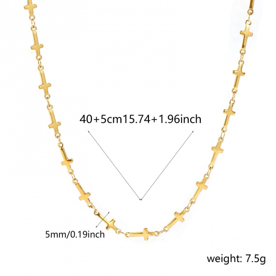 Picture of Wholesale Cross Handmade Link Chain Necklace, 18K Real Gold Plated 304 Stainless Steel, Women's Eco-friendly PVD Waterproof Anti-Tarnish Hypoallergenic Religious Stylish Gift Jewelry For Retailer, 40cm(15.7") + 5cm(2") long, Chain Size: 5mm, 1 Piece