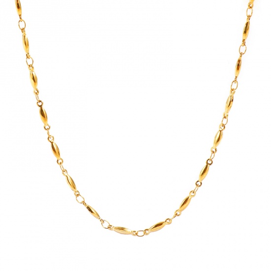 Picture of Wholesale Marquise Handmade Link Chain Necklace, 18K Real Gold Plated 304 Stainless Steel, Women's Eco-friendly PVD Waterproof Anti-Tarnish Hypoallergenic Exquisite Stylish Gift Jewelry For Retailer, 40cm(15.7") + 5cm(2") long, Chain Size: 2.5mm, 1 Piece