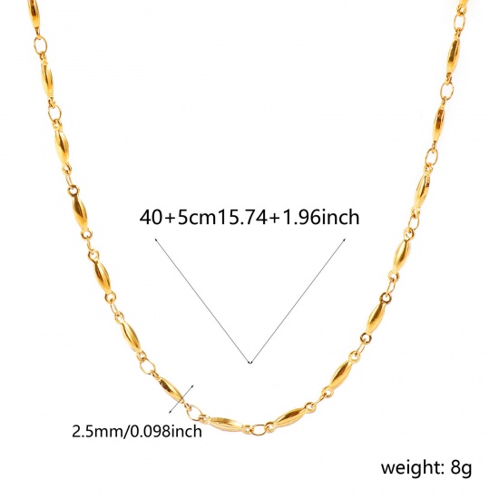 Picture of Wholesale Marquise Handmade Link Chain Necklace, 18K Real Gold Plated 304 Stainless Steel, Women's Eco-friendly PVD Waterproof Anti-Tarnish Hypoallergenic Exquisite Stylish Gift Jewelry For Retailer, 40cm(15.7") + 5cm(2") long, Chain Size: 2.5mm, 1 Piece