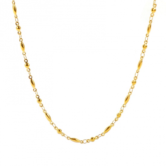 Picture of Wholesale Marquise Round Disc Handmade Link Chain Necklace, 18K Real Gold Plated 304 Stainless Steel, Women's Eco-friendly PVD Waterproof Anti-Tarnish Hypoallergenic Exquisite Stylish Gift Jewelry For Retailer, 40cm(15.7") + 5cm(2") long, Chain Size: 3mm, 1 Piece