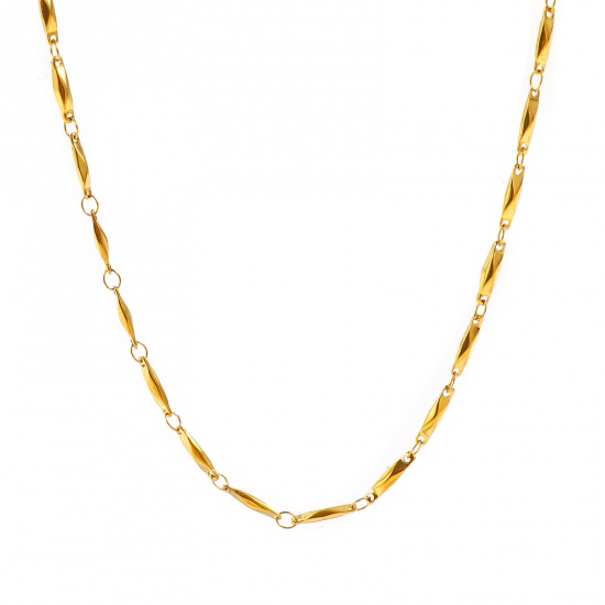 Picture of Wholesale Rectangle Faceted Handmade Link Chain Necklace, 18K Real Gold Plated 304 Stainless Steel, Women's Eco-friendly PVD Waterproof Anti-Tarnish Hypoallergenic Exquisite Stylish Gift Jewelry For Retailer, 40cm(15.7") + 5cm(2") long, Chain Size: 2.5mm, 1 Piece