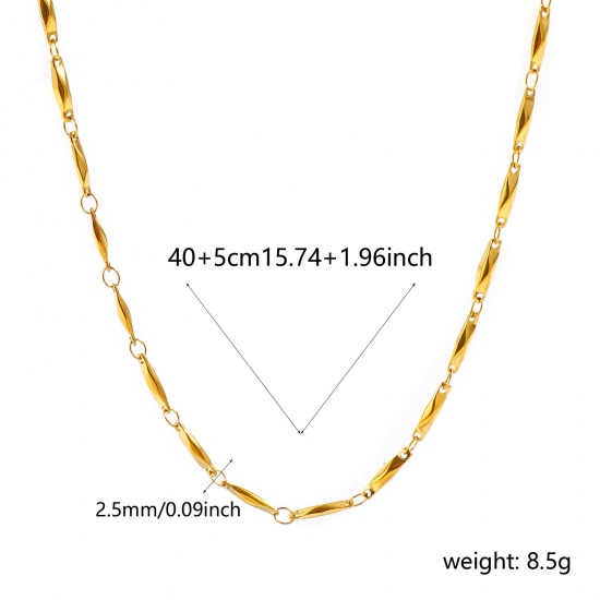 Picture of Wholesale Rectangle Faceted Handmade Link Chain Necklace, 18K Real Gold Plated 304 Stainless Steel, Women's Eco-friendly PVD Waterproof Anti-Tarnish Hypoallergenic Exquisite Stylish Gift Jewelry For Retailer, 40cm(15.7") + 5cm(2") long, Chain Size: 2.5mm, 1 Piece