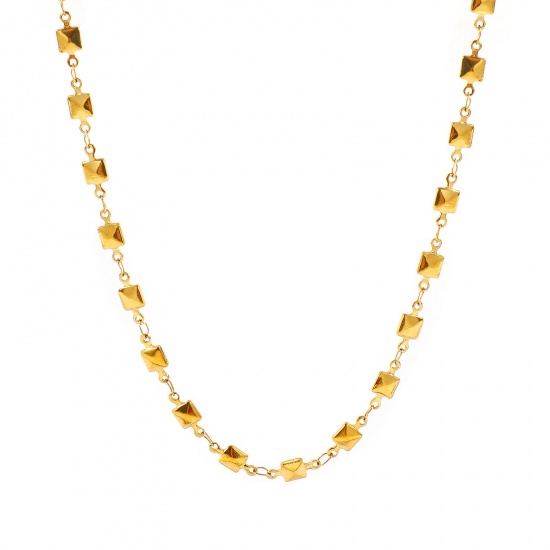 Picture of Wholesale Square Faceted Handmade Link Chain Necklace, 18K Real Gold Plated 304 Stainless Steel, Women's Eco-friendly PVD Waterproof Anti-Tarnish Hypoallergenic Exquisite Stylish Gift Jewelry For Retailer, 40cm(15.7") + 5cm(2") long, Chain Size: 5mm, 1 Piece