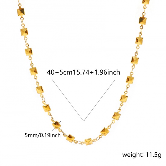 Picture of Wholesale Square Faceted Handmade Link Chain Necklace, 18K Real Gold Plated 304 Stainless Steel, Women's Eco-friendly PVD Waterproof Anti-Tarnish Hypoallergenic Exquisite Stylish Gift Jewelry For Retailer, 40cm(15.7") + 5cm(2") long, Chain Size: 5mm, 1 Piece
