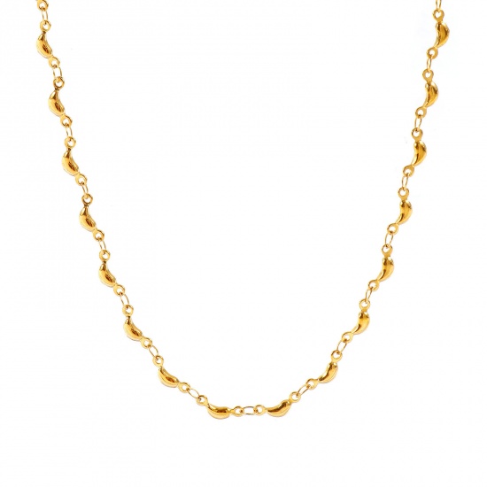 Picture of Wholesale Comma Handmade Link Chain Necklace, 18K Real Gold Plated 304 Stainless Steel, Women's Eco-friendly PVD Waterproof Anti-Tarnish Hypoallergenic Exquisite Stylish Gift Jewelry For Retailer, 40cm(15.7") + 5cm(2") long, Chain Size: 4mm, 1 Piece
