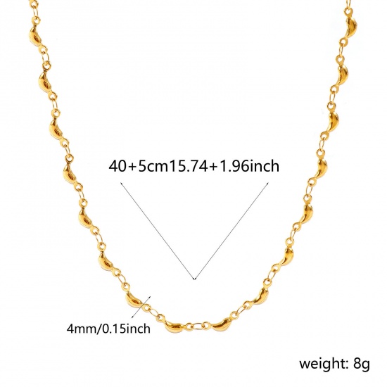 Picture of Wholesale Comma Handmade Link Chain Necklace, 18K Real Gold Plated 304 Stainless Steel, Women's Eco-friendly PVD Waterproof Anti-Tarnish Hypoallergenic Exquisite Stylish Gift Jewelry For Retailer, 40cm(15.7") + 5cm(2") long, Chain Size: 4mm, 1 Piece