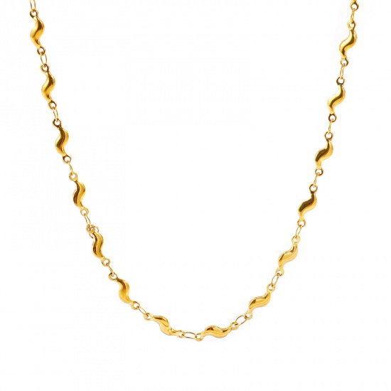 Picture of Wholesale S Shaped Handmade Link Chain Necklace, 18K Real Gold Plated 304 Stainless Steel, Women's Eco-friendly PVD Waterproof Anti-Tarnish Hypoallergenic Exquisite Stylish Gift Jewelry For Retailer, 40cm(15.7") + 5cm(2") long, Chain Size: 4mm, 1 Piece