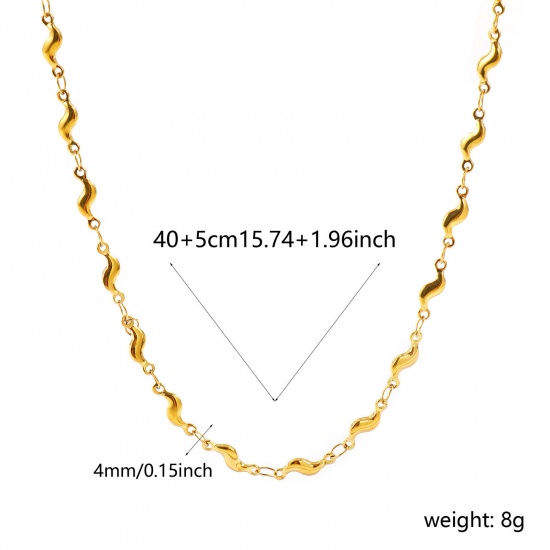 Picture of Wholesale S Shaped Handmade Link Chain Necklace, 18K Real Gold Plated 304 Stainless Steel, Women's Eco-friendly PVD Waterproof Anti-Tarnish Hypoallergenic Exquisite Stylish Gift Jewelry For Retailer, 40cm(15.7") + 5cm(2") long, Chain Size: 4mm, 1 Piece