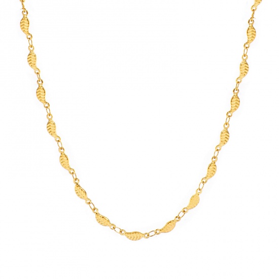 Picture of Wholesale Leaf Handmade Link Chain Necklace, 18K Real Gold Plated 304 Stainless Steel, Women's Eco-friendly PVD Waterproof Anti-Tarnish Hypoallergenic Exquisite Stylish Gift Jewelry For Retailer, 40cm(15.7") + 5cm(2") long, Chain Size: 4mm, 1 Piece