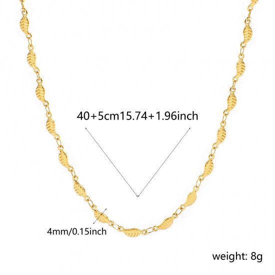 Picture of Wholesale Leaf Handmade Link Chain Necklace, 18K Real Gold Plated 304 Stainless Steel, Women's Eco-friendly PVD Waterproof Anti-Tarnish Hypoallergenic Exquisite Stylish Gift Jewelry For Retailer, 40cm(15.7") + 5cm(2") long, Chain Size: 4mm, 1 Piece