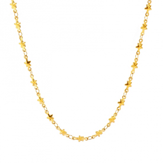 Picture of Wholesale Pentagram Star Handmade Link Chain Necklace, 18K Real Gold Plated 304 Stainless Steel, Women's Eco-friendly PVD Waterproof Anti-Tarnish Hypoallergenic Exquisite Stylish Gift Jewelry For Retailer, 40cm(15.7") + 5cm(2") long, Chain Size: 4.5mm, 1 Piece
