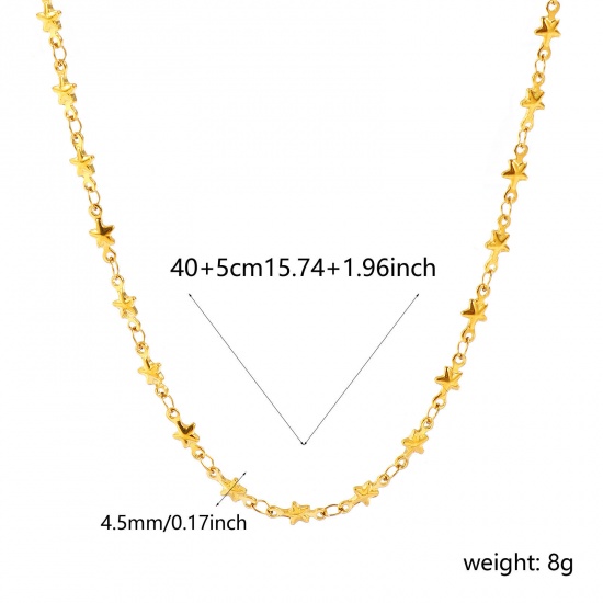 Picture of Wholesale Pentagram Star Handmade Link Chain Necklace, 18K Real Gold Plated 304 Stainless Steel, Women's Eco-friendly PVD Waterproof Anti-Tarnish Hypoallergenic Exquisite Stylish Gift Jewelry For Retailer, 40cm(15.7") + 5cm(2") long, Chain Size: 4.5mm, 1 Piece