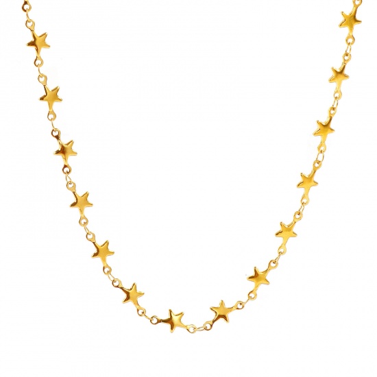 Picture of Wholesale Pentagram Star Handmade Link Chain Necklace, 18K Real Gold Plated 304 Stainless Steel, Women's Eco-friendly PVD Waterproof Anti-Tarnish Hypoallergenic Exquisite Stylish Gift Jewelry For Retailer, 40cm(15.7") + 5cm(2") long, Chain Size: 6mm, 1 Piece